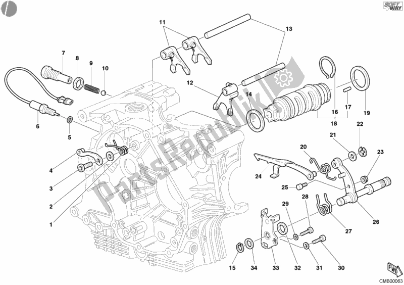 All parts for the Gear Change Mechanism of the Ducati Supersport 1000 SS 2005